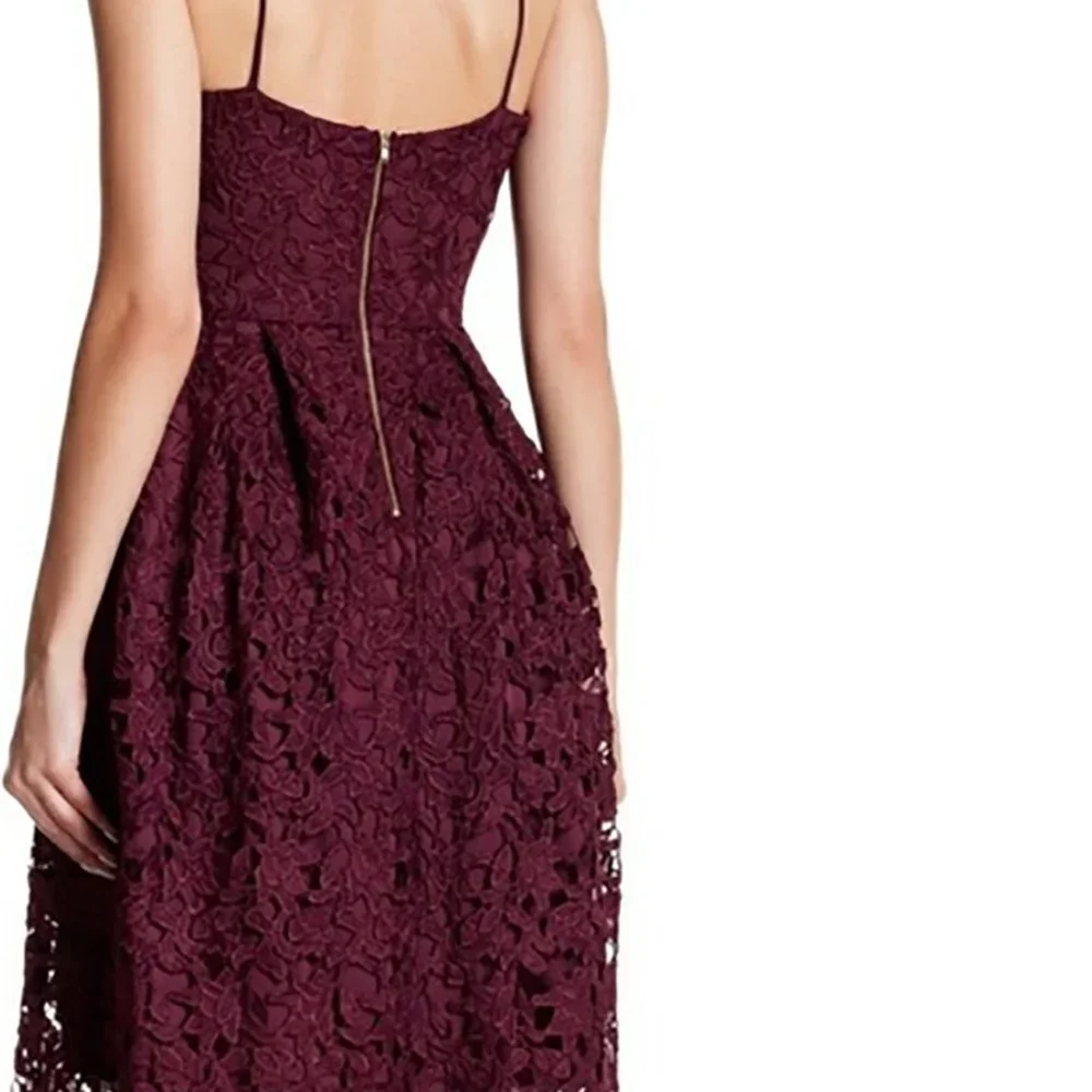 LOVE...ADY Lace Dress S Midi Spaghetti Fit Flare Wine Overlay 2/4 Aqua NWOT 50s - Picture 13 of 14